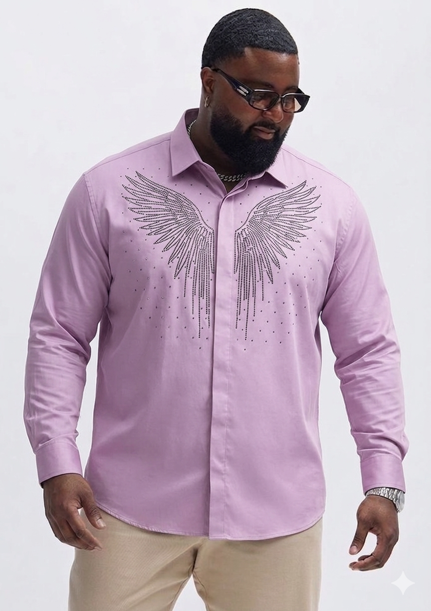 (3XL–5XL)✨ Satin Stone Designer Full Sleeve Shirt