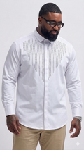 (3XL–5XL)✨ Satin Stone White Designer Full Sleeve Shirt