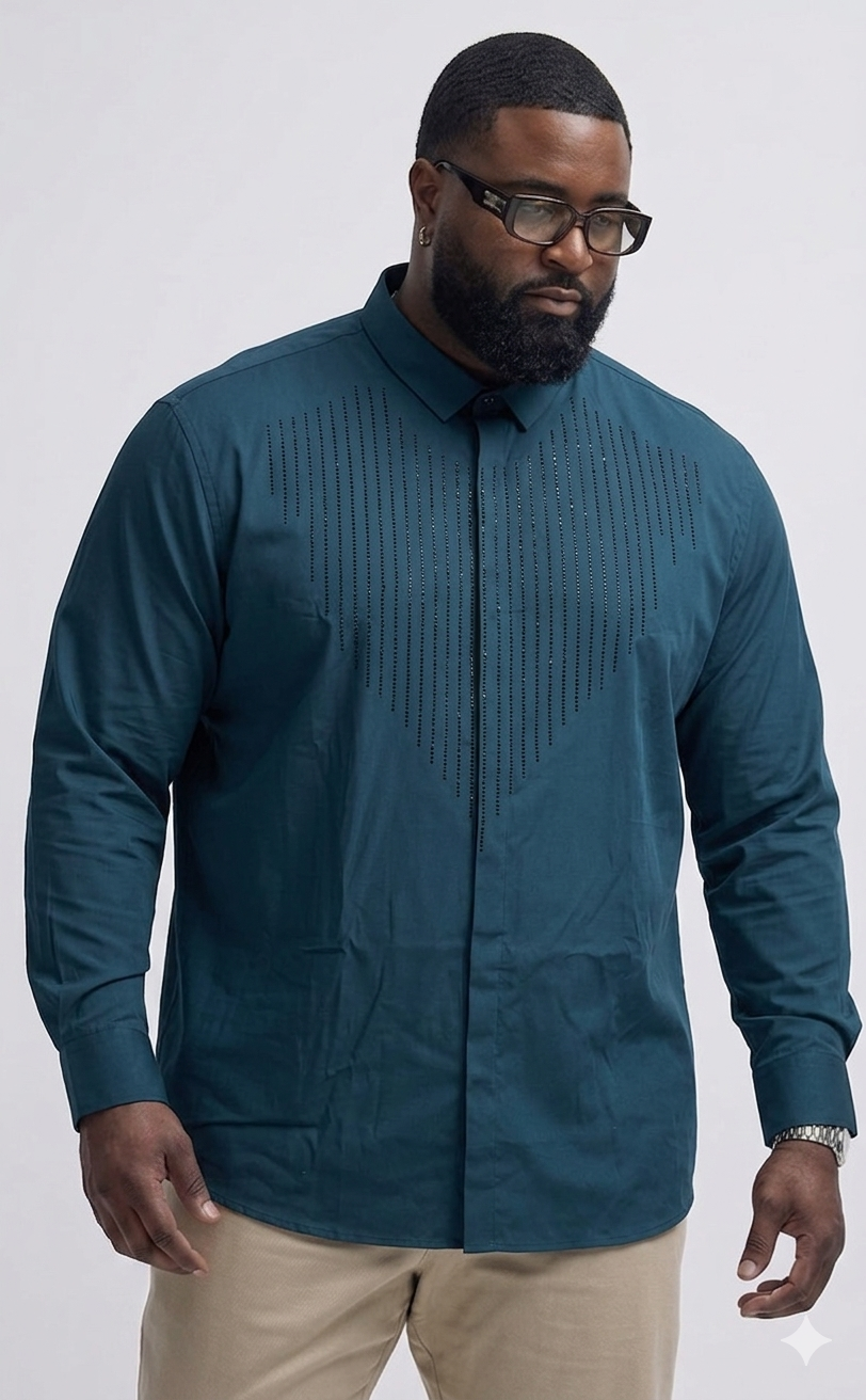 (3XL–5XL)✨ Satin Stone Designer Shirt