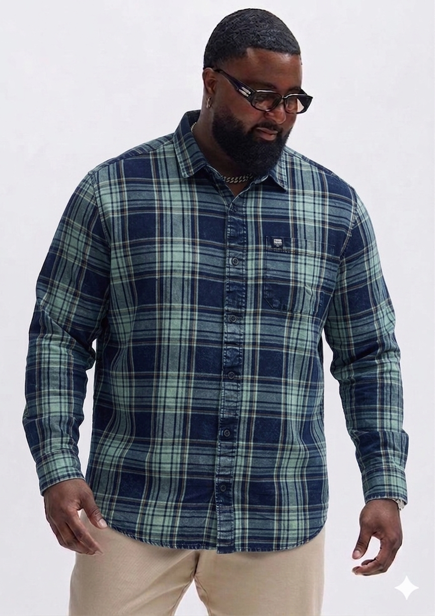 Indigo Checks Big Size Shirt (3XL–5XL) – Premium Comfort Fit 👌🏻