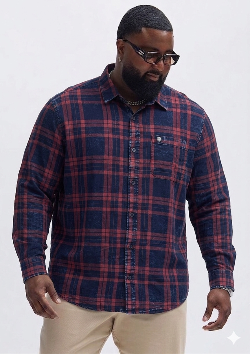 Indigo Checks Big Size Shirt (3XL–5XL) – Premium Comfort Fit 👌🏻