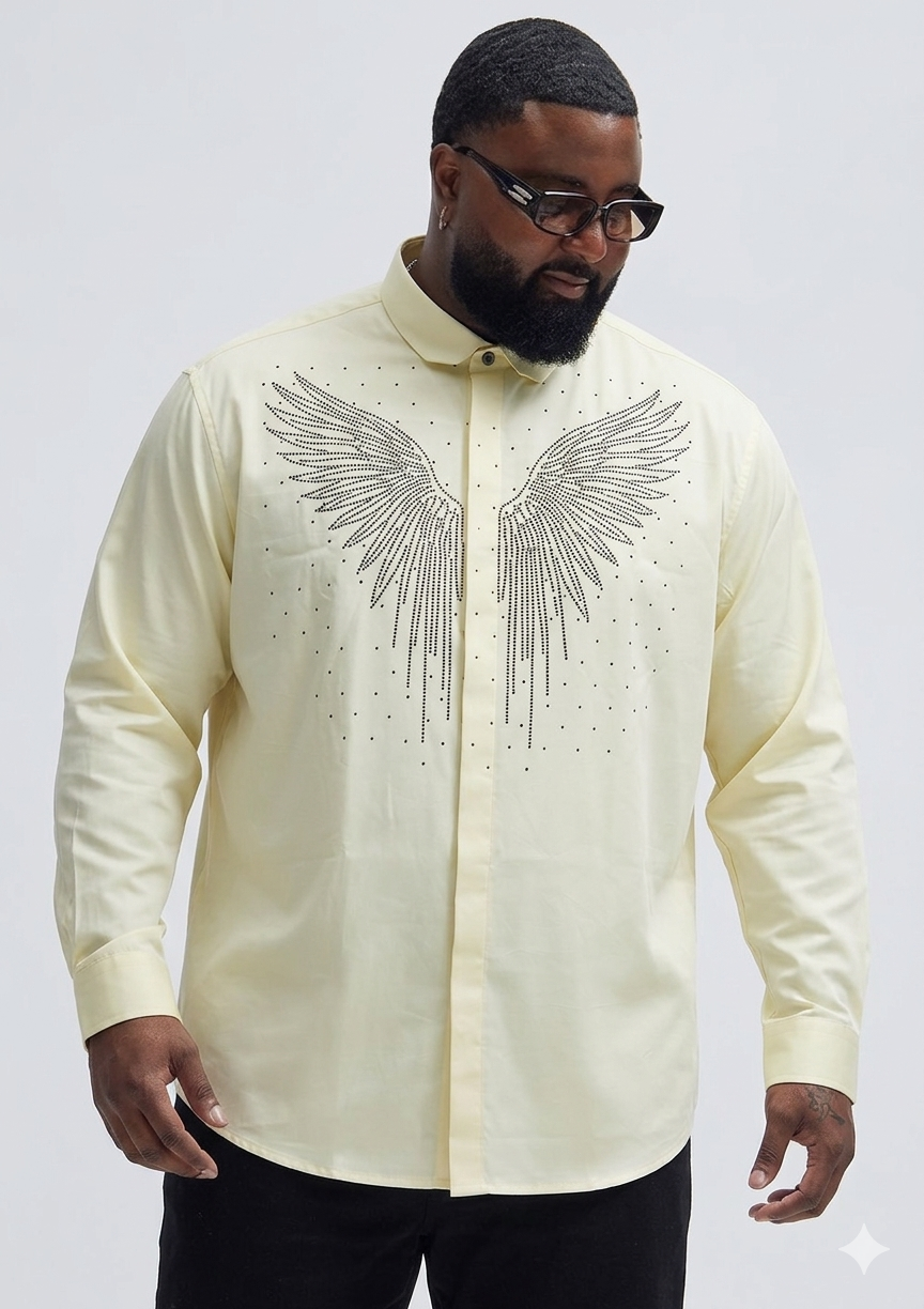 (3XL–5XL)✨ Satin Stone Designer Full Sleeve Shirt