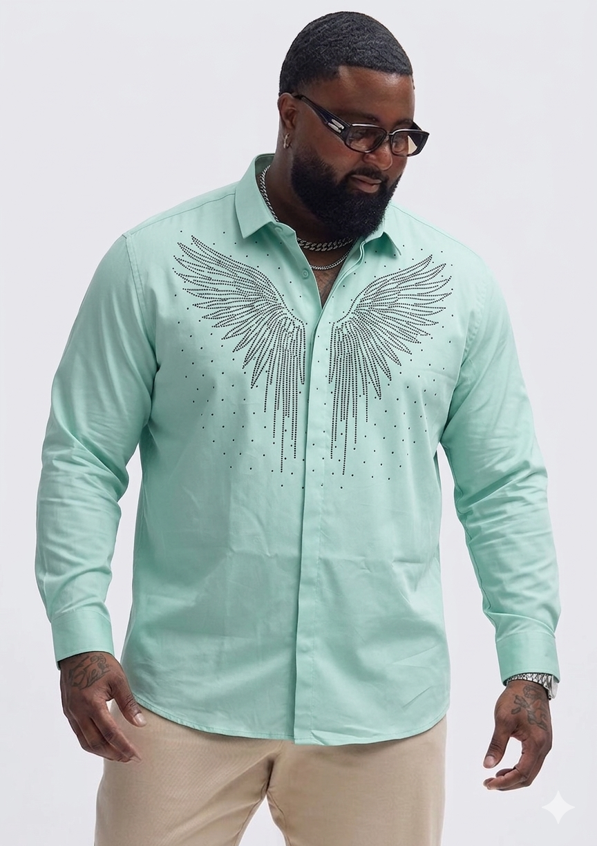 (3XL–5XL)✨ Satin Stone Designer Full Sleeve Shirt