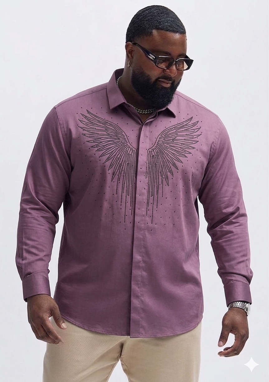 (3XL–5XL)✨ Satin Stone Designer Full Sleeve Shirt