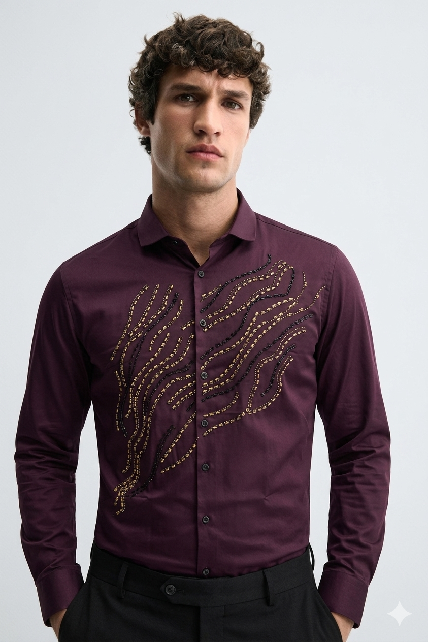 ✨ Satin Stone Designer Shirt for Men (M–2XL) | Premium Party Wear