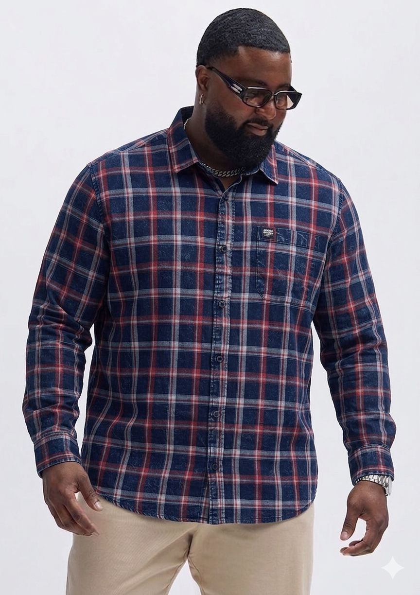Indigo Checks Big Size Shirt (3XL–5XL) – Premium Comfort Fit 👌🏻