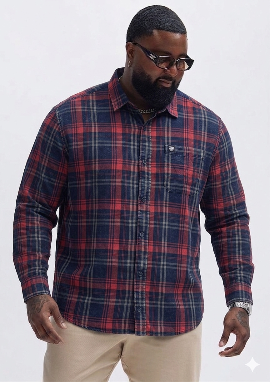 Indigo Checks Big Size Shirt (3XL–5XL) – Premium Comfort Fit 👌🏻