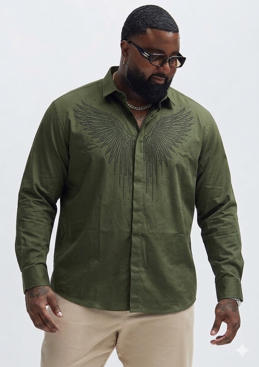 (3XL–5XL) ✨ Satin Stone Designer Full Sleeve Shirt