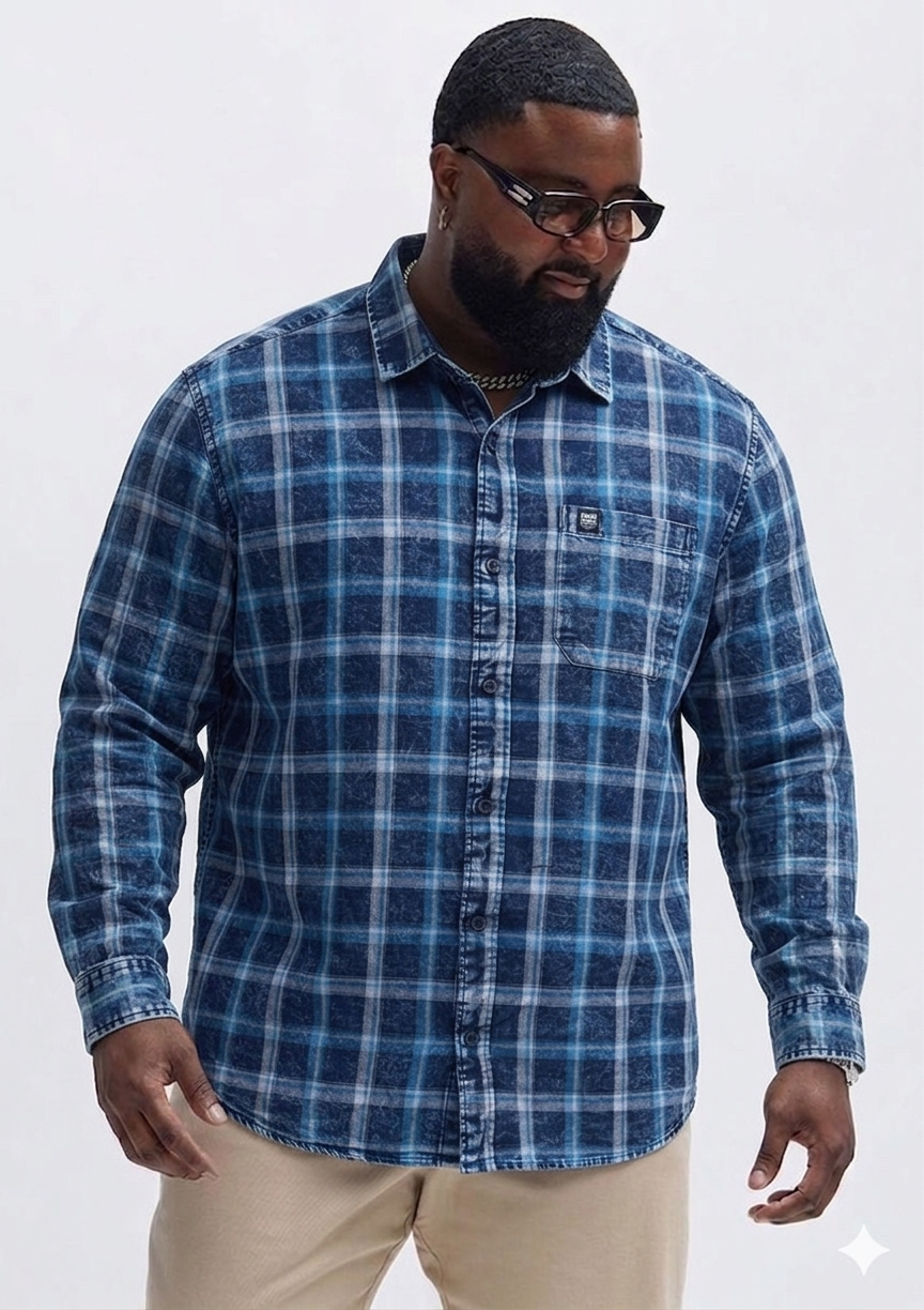Indigo Checks Big Size Shirt (3XL–5XL) – Premium Comfort Fit 👌🏻