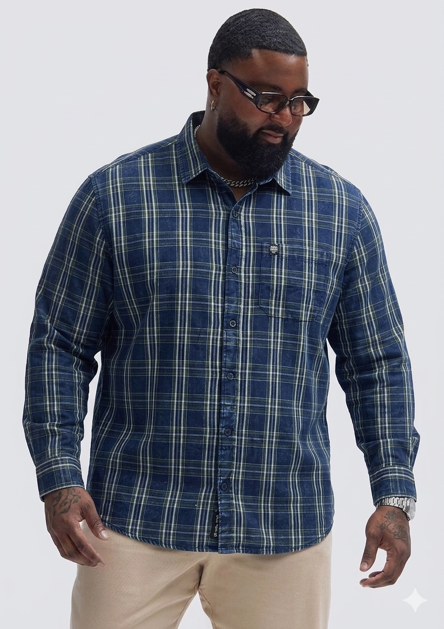 Indigo Checks Big Size Shirt (3XL–5XL) – Premium Comfort Fit 👌🏻