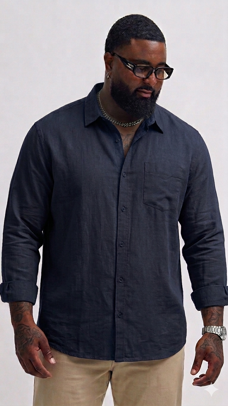 Big Size Plain Shirt Navy Blue(3XL–5XL)