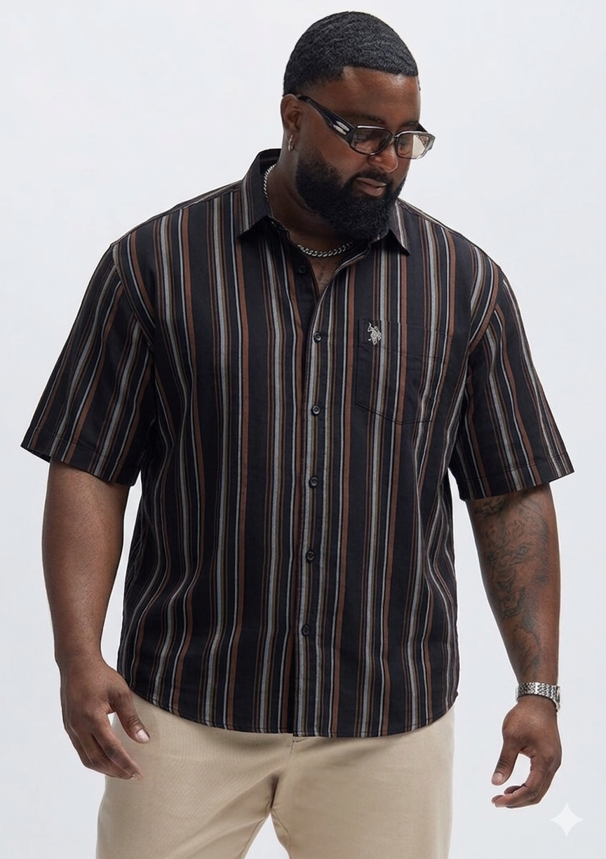 (3XL–6XL) Half Sleeve Striped Shirt