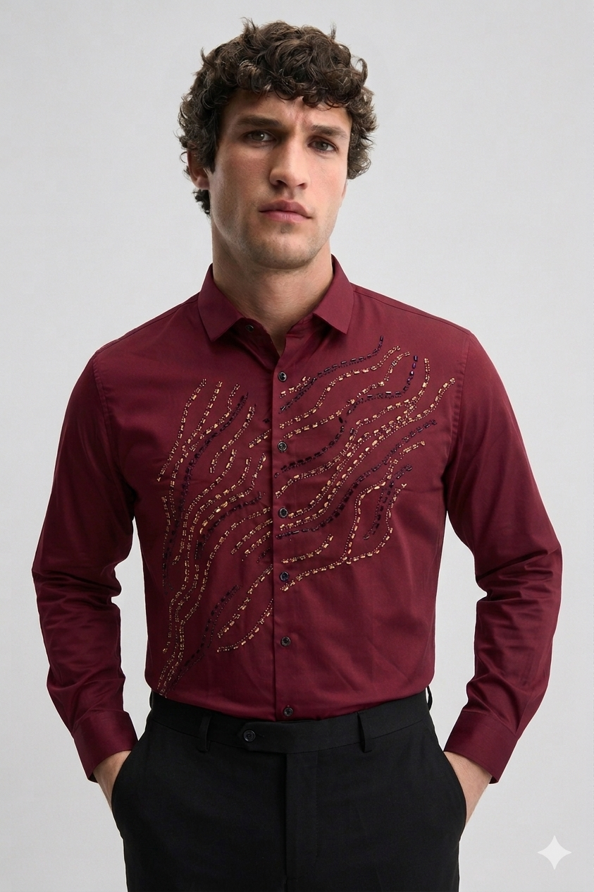 ✨ Satin Stone Designer Shirt for Men (M–2XL) | Premium Party Wear