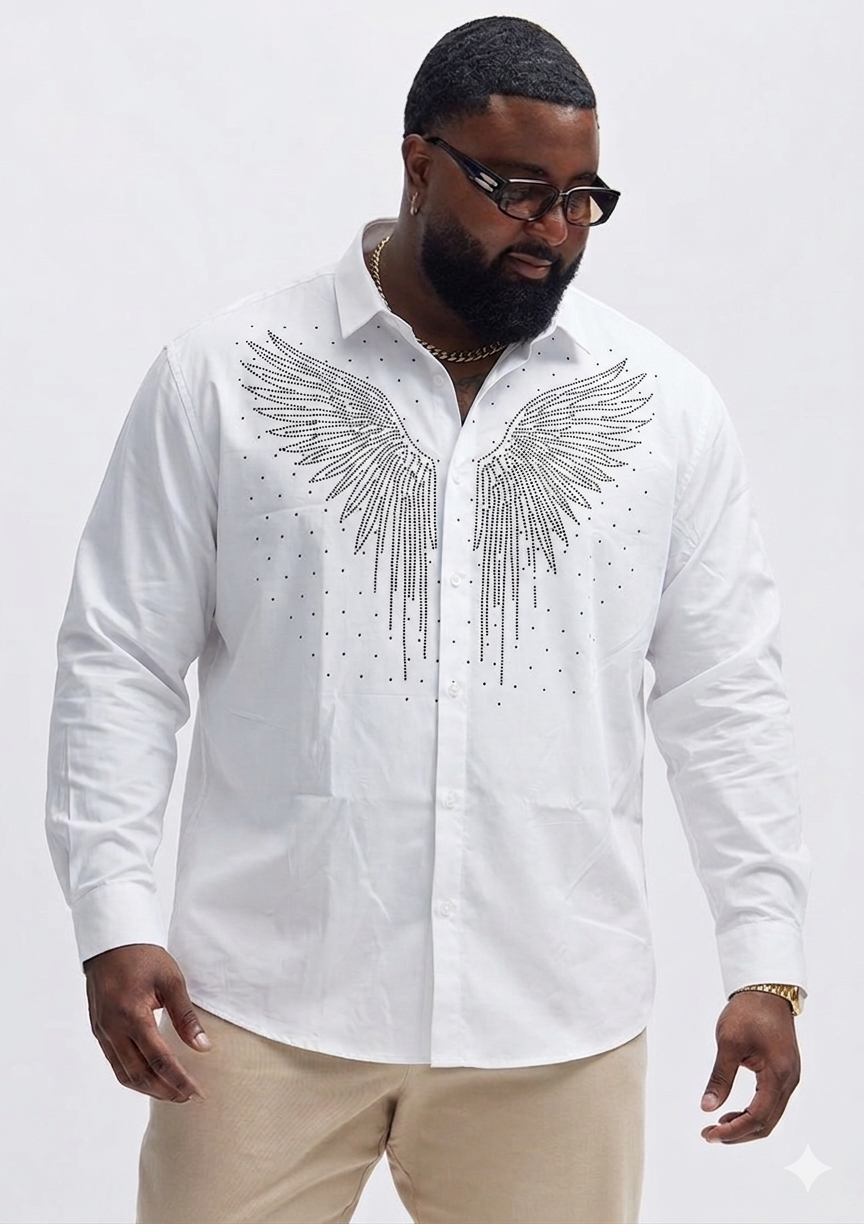 (3XL–5XL)✨ Satin Stone Designer Full Sleeve Shirt