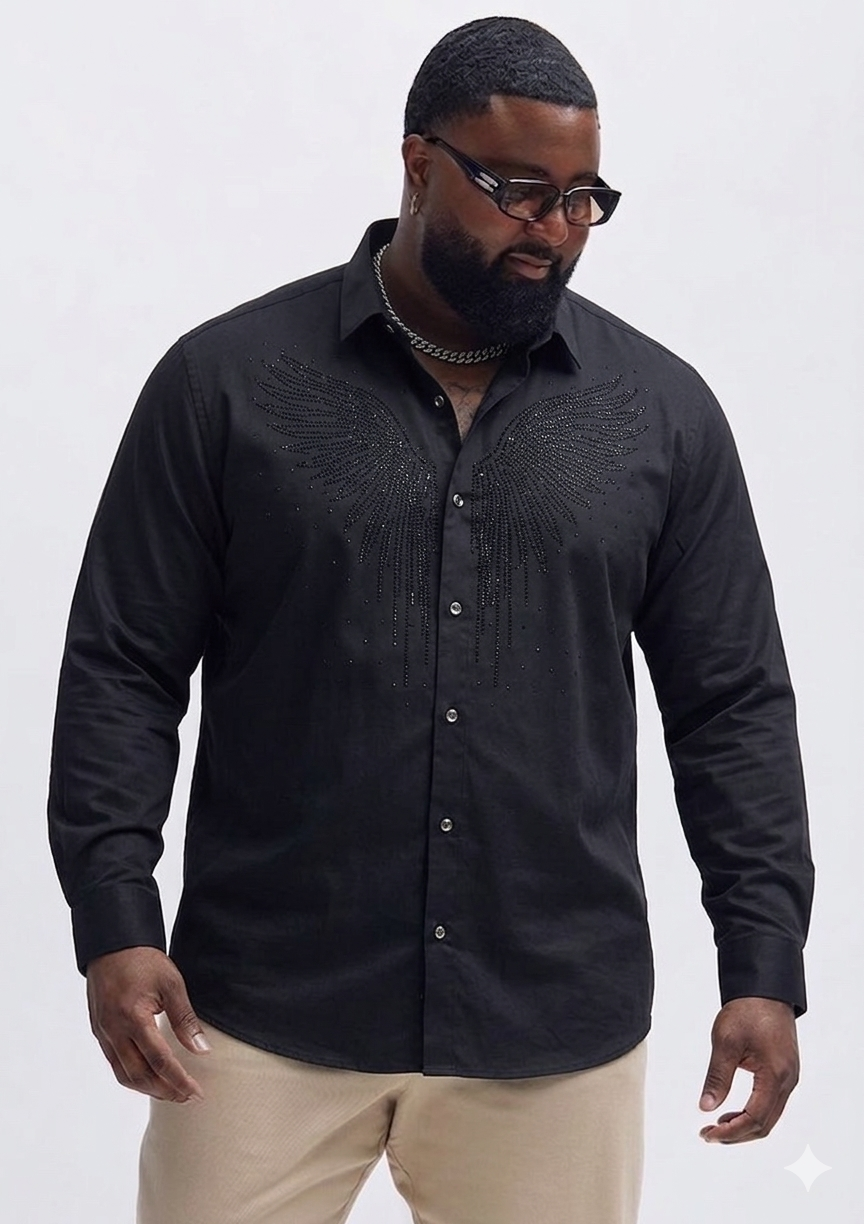 (3XL–5XL)✨ Satin Stone Designer Full Sleeve Shirt