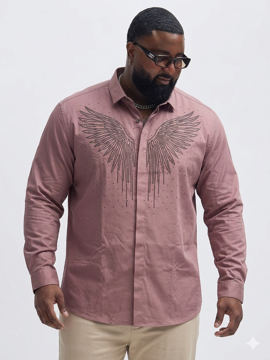 (3XL–5XL)✨ Satin Stone Designer Full Sleeve Shirt (Copy)