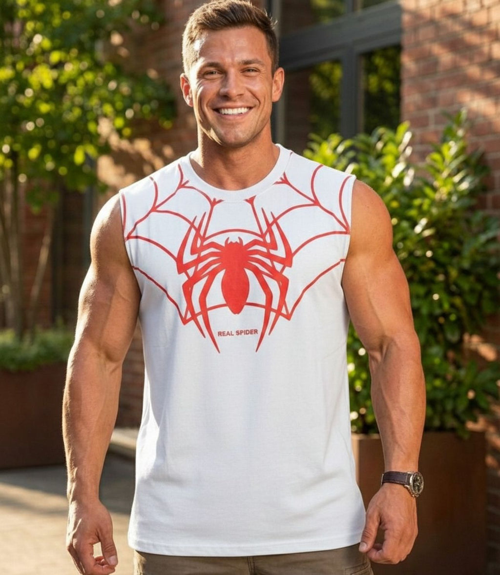 Oversized Tank-Spider Puff Print White