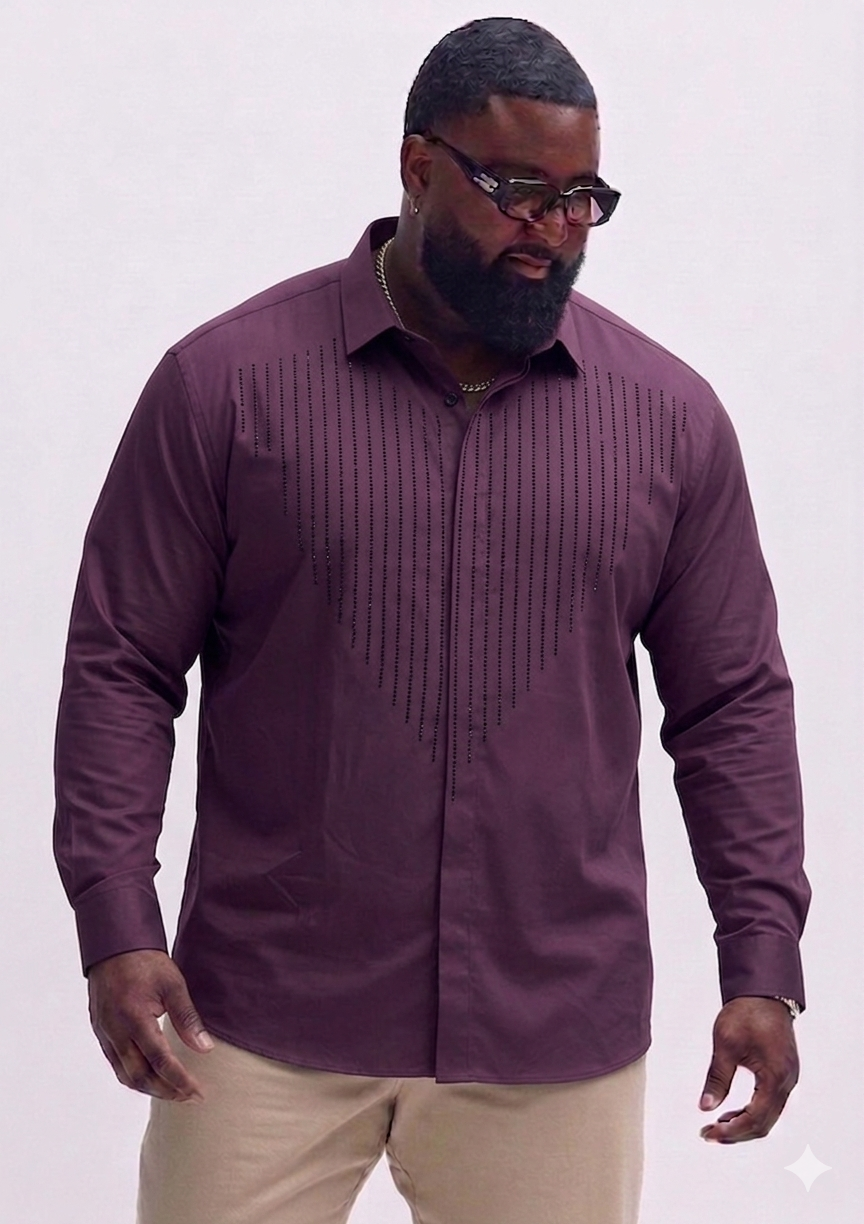 (3XL–5XL)✨ Satin Stone Purple Designer Shirt