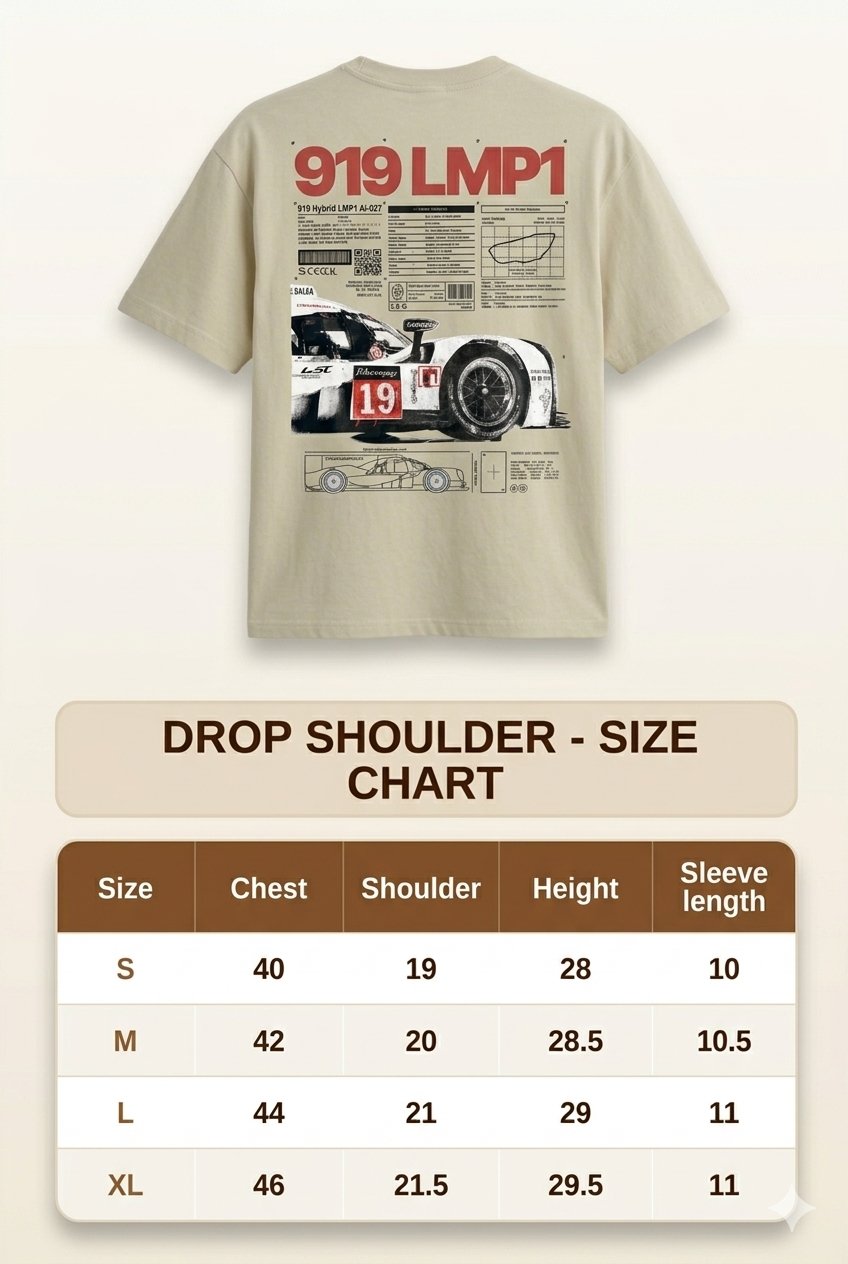 🏎️ S to XL Drop Shoulder Tees